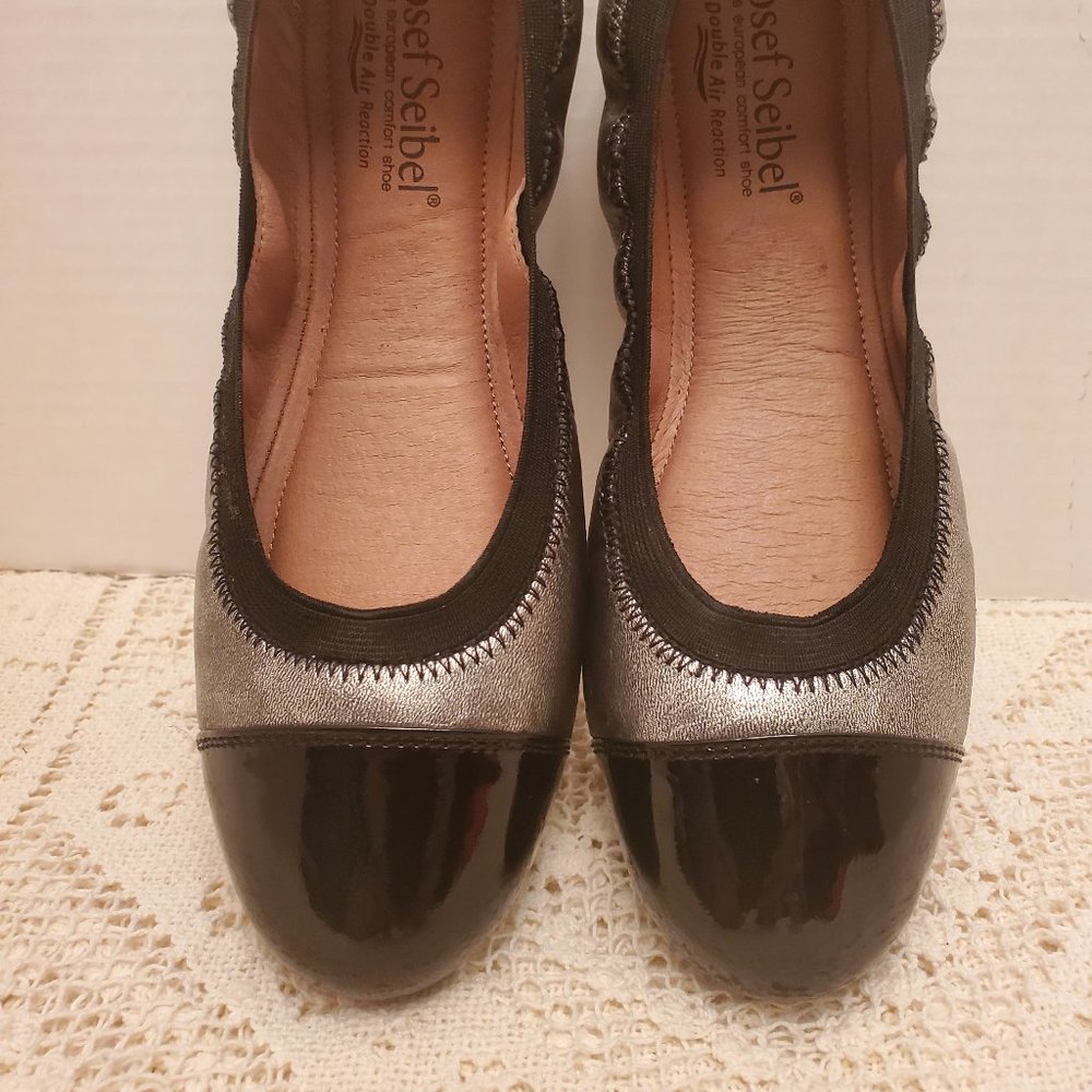 JOSEF SEIBEL WOMEN'S PIPPA  07 FLATS BLACK PATTEN w/SILVER DBL AIR NEVER WORN